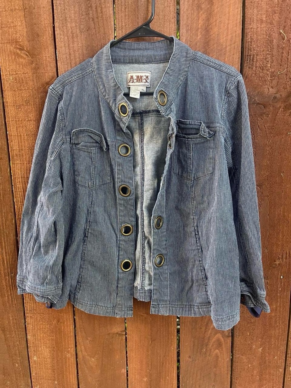 AMI 90s Alt Striped Streetwear Cotton Jacket w Ribbon Cuff Indie Rock sz XL